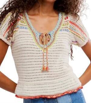 NEW FREE PEOPLE friendship pullover top in tofu combo
